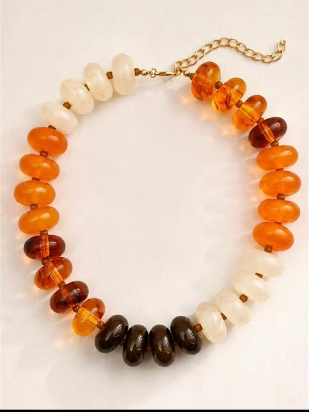 New! Multicolor Amber Pumpkin Spice Resin Dopamine Statement Beaded Necklace